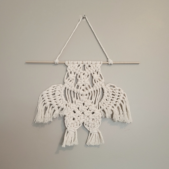 Macrame hanging wall decor white owl bird handmade cotton rope tapestry - Picture 3 of 4